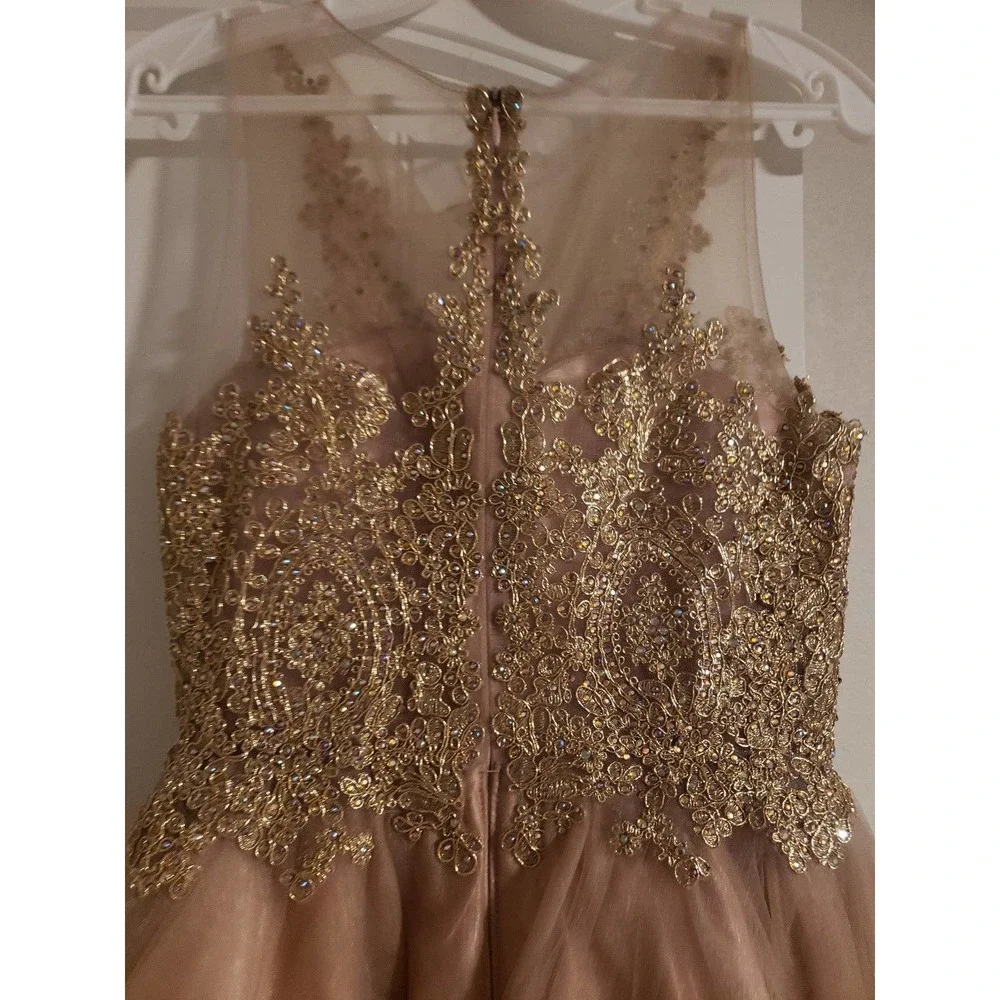 Like New Coral and gold beaded dress size XS - Picture 7 of 10